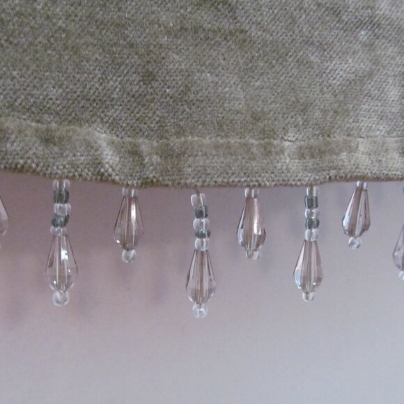 Curtain Valance with Beaded Trim Fringe Scalloped Olive Green 54 x 17.5 - Picture 1 of 16
